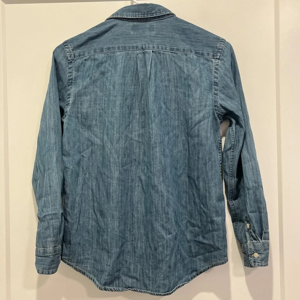 Ralph Lauren Boy Denim Button Down Shirt Medium 10-12 Blue Long Sleeve Pony Logo
